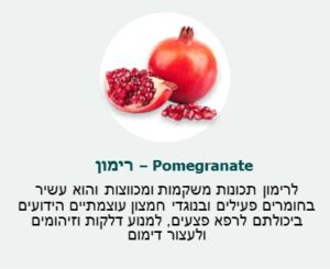 רימון (Pomegranate) - לרימון תכונות משקמות ומכווצות והוא עשיר בחומרים פעילים ובנוגדי חמצון עוצמתיים הידועים ביכולתם לרפא פצעים, למנוע דלקות וזיהומים ולעצור דימום. רימון (Pomegranate) - לרימון תכונות משקמות ומכווצות והוא עשיר בחומרים פעילים ובנוגדי חמצון עוצמתיים הידועים ביכולתם לרפא פצעים, למנוע דלקות וזיהומים ולעצור דימום.